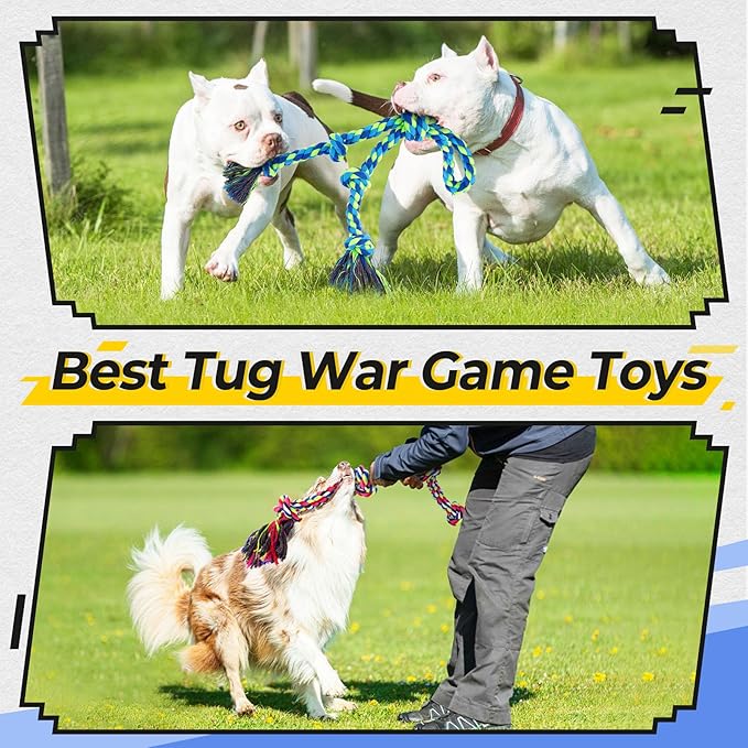 Heavy Duty Dog Rope Toys for Aggressive Chewers, Tough Tug of War Dog Toys for Large, Medium & Small Dogs – 5 Pack Including 2 Ropes & 3 Supplies-Mewly Pet