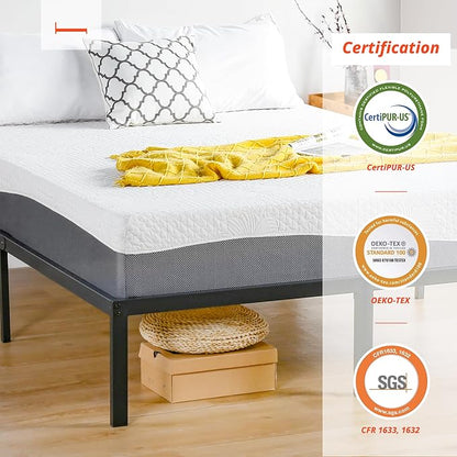 PrimaSleep Twin Mattress, 10 Inch Gel Memory Foam Mattress, Gel Infused for Comfort and Pressure Relief, CertiPUR-US Certified, Bed-in-a-Box, Medium Firm, Grey, Twin Size