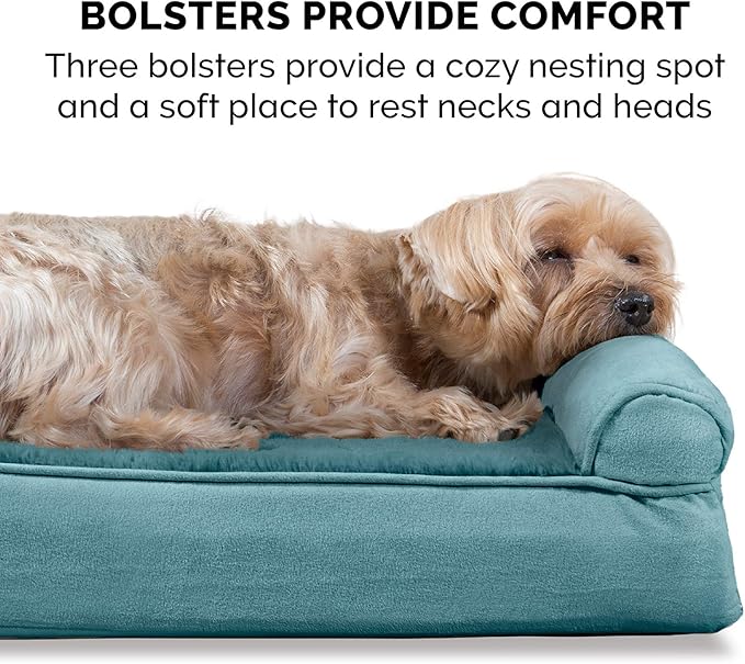 Furhaven Orthopedic Dog Bed for Large/Medium Dogs w/ Removable Bolsters & Washable Cover, For Dogs Up to 55 lbs - Plush & Suede Sofa - Deep Pool, Large-Mewly Pet