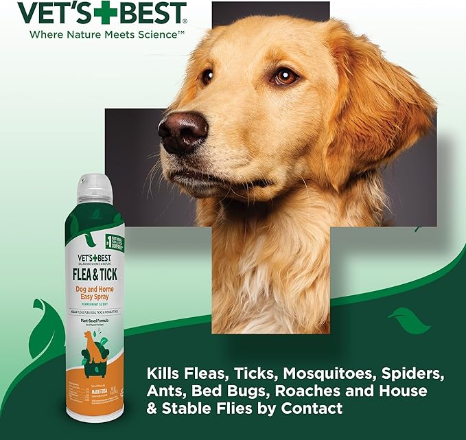 Vet's Best Natural Flea and Tick Home Spray, Dog Flea and Tick Treatment for Home, Plant-Based Flea and Tick Prevention, Dog Flea & Tick Control and Mosquito Repellent, Certified Natural Oils, 14 oz-Mewly Pet