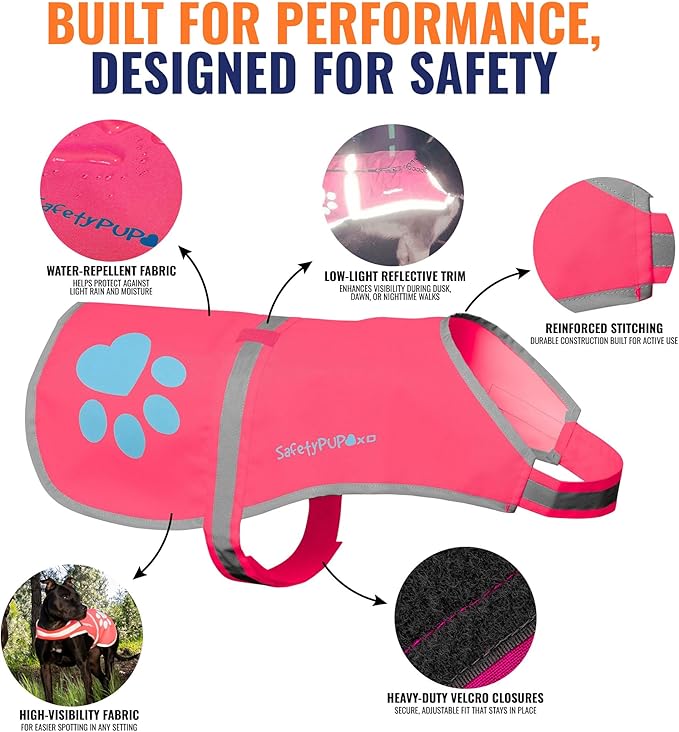 Dog Reflective Vest – Hi-Vis Fluorescent Visibility That Helps to Safeguard Your Pet On/Off Leash in Urban & Rural Areas (Pink, X-Small)-Mewly Pet