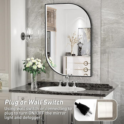 24X32 Inch LED Mirror for Bathroom with Lights,Black Frame Lighted Irregular Wall Mirror,Asymmetrical Vanity Mirror,Anti-Fog,Dimmable