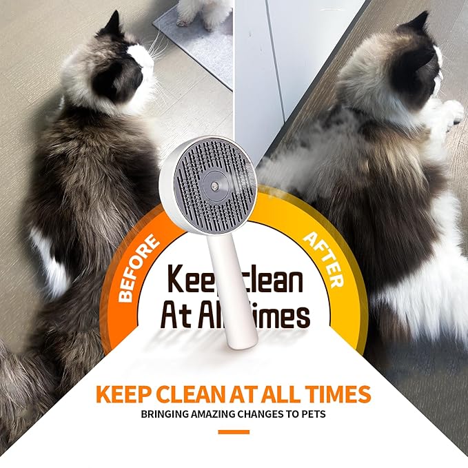 3 in 1 Cat Steam Brush, Self-Cleaning Anti-Static Pet Spray Hair Removal Comb for Cats with Release Button and Tank, Rechargeable Steam Brush for Shedding, Massage and Cleaning-Mewly Pet