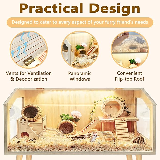 Prolee Hamster Cage with Legs, Guinea Pig Cages Chew Proof, Hamster House, Hamster Cages and Habitats, 48" L x 20" W x 47.6" H-Mewly Pet