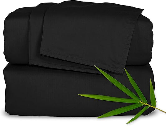 Queen Sheets by Pure Bamboo, Genuine 100% Organic Viscose Derived from Bamboo Bed Sheet Set, Luxuriously Soft & Cooling, Double Stitching, Lifetime Quality Promise (Queen, Black)
