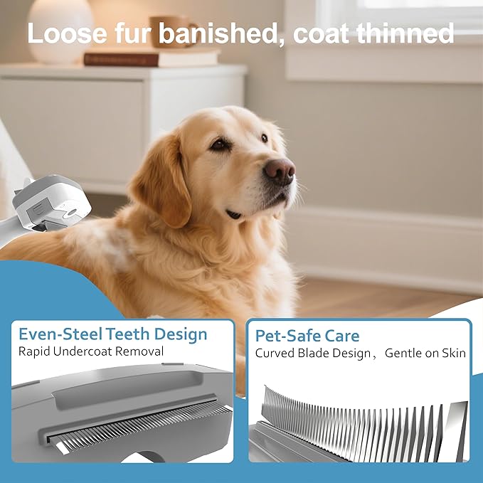 5 in 1 Pet Steam Brush for Dogs & Cats – Self Cleaning, 3 Pet Brush for Smoothing, Dematting, Thinning – Shedding, Grooming & Hair Removal, Includes Shampoo & Storage Case (8.0"-promax)-Mewly Pet