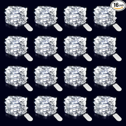 Onforu 16 Pack Fairy Lights Battery Operated String Lights, 6.5ft 20 Mini LED Lights, IP67 Waterproof White Fairy Lights, Twinkle Lights for Mason Jar Wedding Centerpiece Decor Christmas Bedroom