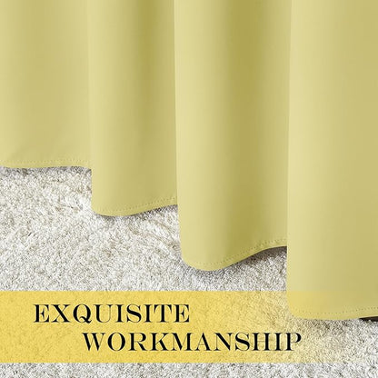 NICETOWN Paler Yellow Room Darkening Curtains 102 inch Length, Grommet Energy Saving Thermal Drapes Sound Reducing Heat Blocking Window Treatments for Living Room, 2 Panels, W52 x L102