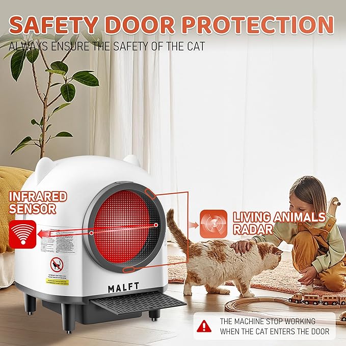 Automatic Cat Litter Box 90L –Self-Cleaning Cat Litter Box, Smart APP Monitoring, Safety Sensors, Low-Noise Cleaning, Large Capacity for Multiple Cats (Includes Mat & Waste Bags)-Mewly Pet