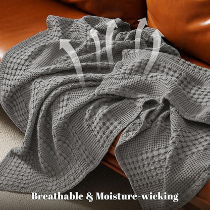PHF 100% Cotton Waffle Weave Blanket King Size for Bed, Soft Lightweight & Breathable, All-Season Comfort, Luxury Aesthetic Woven Bedding for Home Decor, 108"x90", Dark Grey