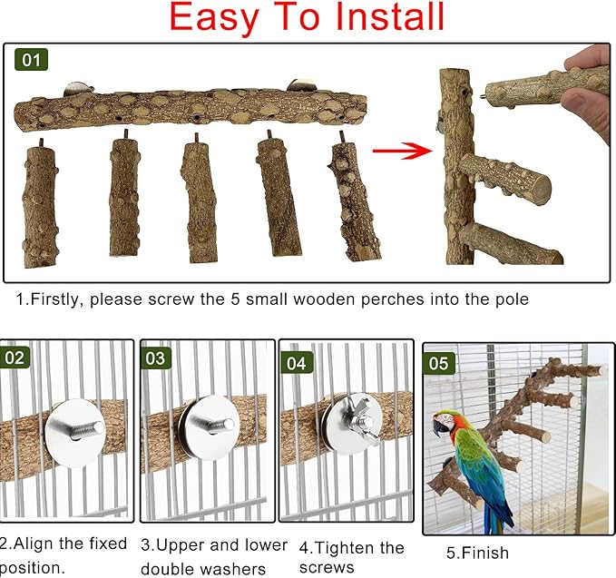 Bird Parrot Ladder Perch for Cage, Nature Wooden Bird Bridge Exercise Stands Parrot Climbing Chewing Toys for Small Animal-Mewly Pet