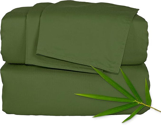 King Sheets by Pure Bamboo, Genuine 100% Organic Viscose Derived from Bamboo Bed Sheet Set, Luxuriously Soft & Cooling, Double Stitching, Lifetime Quality Promise (King, Pesto)