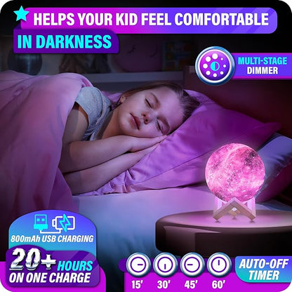 Mind-Glowing Galaxy Moon Lamp with Multi Colors, Touch/Remote, Wood Stand - Teen Girl Room Decor, Trendy Stuff - Christmas Gift for Any Year Old Teenage Girl - Cool Night Light for Kids (4.7 inch)
