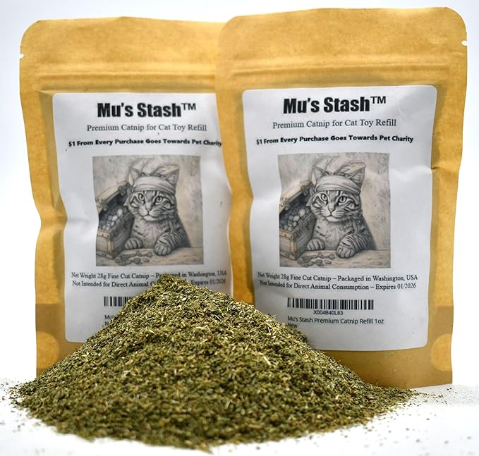 Mu's Stash Catnip for Cats and Cat Toy Refillable 1 OZ-Mewly Pet