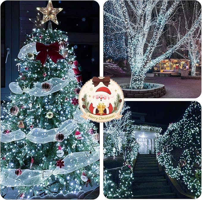 BHCLIGHT Extra-Long 165FT 500LED Christmas String Lights Outdoor/Indoor, Timer & Memory & 13 Modes, Cool White String Lights Waterproof Green Wire Tree Lights for Xmas Holiday Party