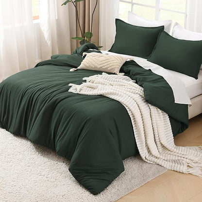 Litanika Forest Green Comforters Oversized Queen Size, 3 Pieces Lightweight Solid Bedding Comforter Set, All Season Fluffy Bed Set (98x98In Comforter & 2 Pillowcases)