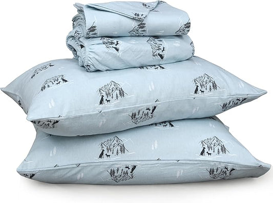 RUVANTI Flannel Sheets California King Size - 100% Cotton Brushed Cal King Bed Sheets Set - Deep Pockets 14 Inches - All Seasons Breathable & Extra Soft - Warm & Cozy, 4 Piece, Soul Dog