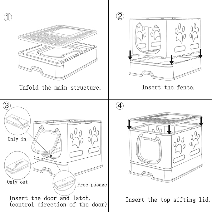 Gefryco Foldable Cat Litter Box with Lid,Covered Litter Box for Small and Medium Cats, Enclosed Cat Potty with Scoop and Brush, Top Entry Cute Kitten Litter Tray with Drawer and Top Cover(White)-Mewly Pet