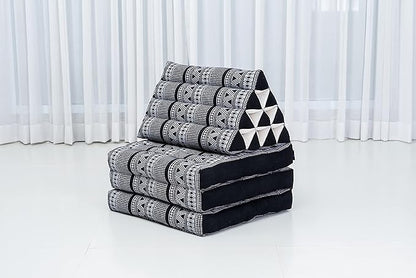Leewadee - Comfortable Japanese Floor Mattress - Thai Floor Bed with Triangle Cushion - Futon Mattress - Thai Massage Mat, 67 x 21 inches, Black White, Kapok Filling