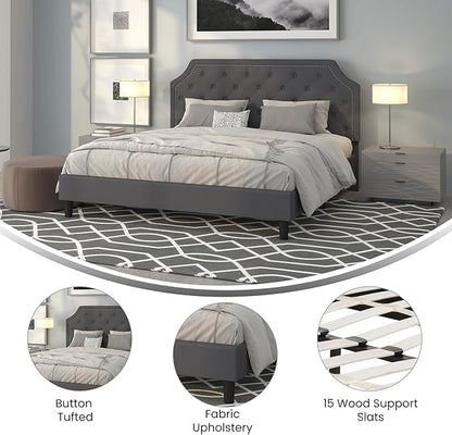Flash Furniture Brighton King Size Tufted Upholstered Platform Bed in Dark Gray Fabric