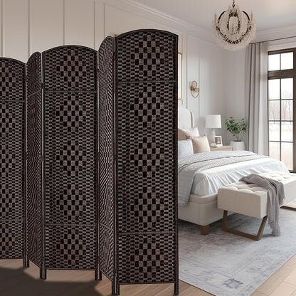 Rose Home Fashion Room Divider, 6 ft Tall Room Dividers and Folding Privacy Screens, 16in Privacy Screen 6 Panel Dark Coffee Space Temporary Wall Foldable Partition Separation