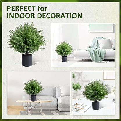 Artificial Topiary Bushes for Outdoors with Spike, Christmas Tree, UV Resistant Faux Plants for Indoor Outdoor Fall Winter Decor (Heart Crpress Topiary with Pot-2 Pack)