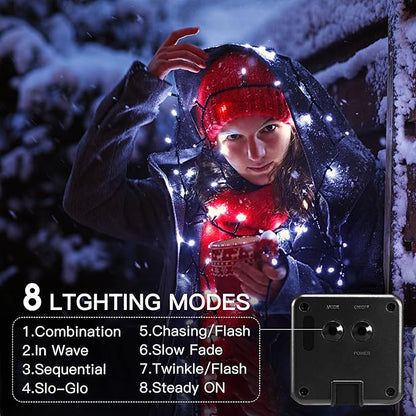 Solar String Lights Outdoor, 2 Pack 79FT 200 LED Waterproof Solar Christmas Lights with 8 Lighting Modes for Tree Yard Garden Party Xmas Decorations