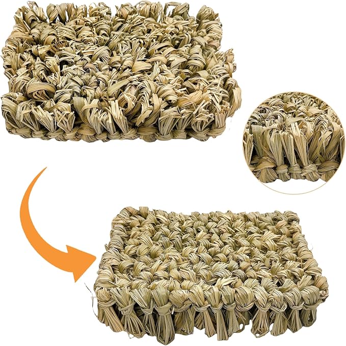 Hamiledyi Rabbit Grass Bed 2PCS Guinea Pig Hay Mat Bunny Natural Straw Woven Bed Rabbit Handmade Bedding Sleeping Grinding Nesting and Chewing Toy for Rabbit Guinea Pig Chinchilla Hedgehog Hamster-Mewly Pet
