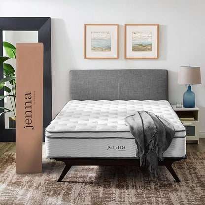 Modway Jenna 14” Innerspring and Memory Foam Queen Mattress With Individually Encased Coils, White