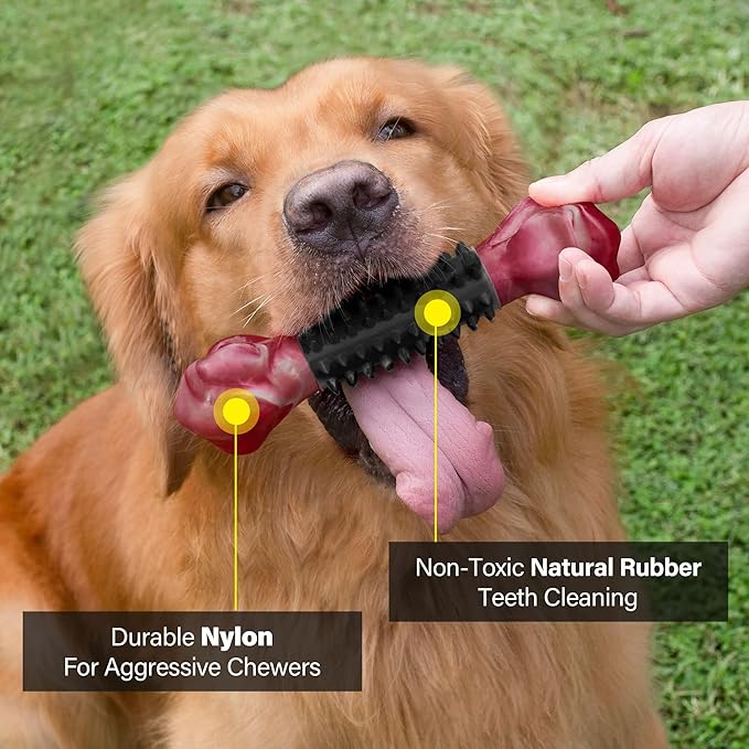 Apasiri Tough Dog Toys for Aggressive Chewers Large Breed, Dog Chew Bone with Bacon Flavor, Nylon & Rubber Chew Toy for Medium Large Dogs-Mewly Pet