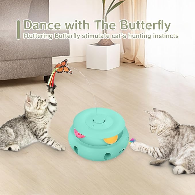 Cat Toys,3-in-1 Interactive Cat Toys for Indoor Cats,Rechargeable Automatic Interactive Cat Toy with Fluttering Butterfly,Smart Sensor 6 Holes Mice Whack-A-Mole and Track Balls,Blue-Mewly Pet