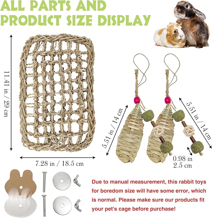 Hamiledyi Rabbit Seagrass Mat Hanging Bunny Chew Toys for Teeth Rabbit Enrichment Activity Mat Small Animal Toys for Guinea Pigs Chinchillas Gerbils Birds-Mewly Pet