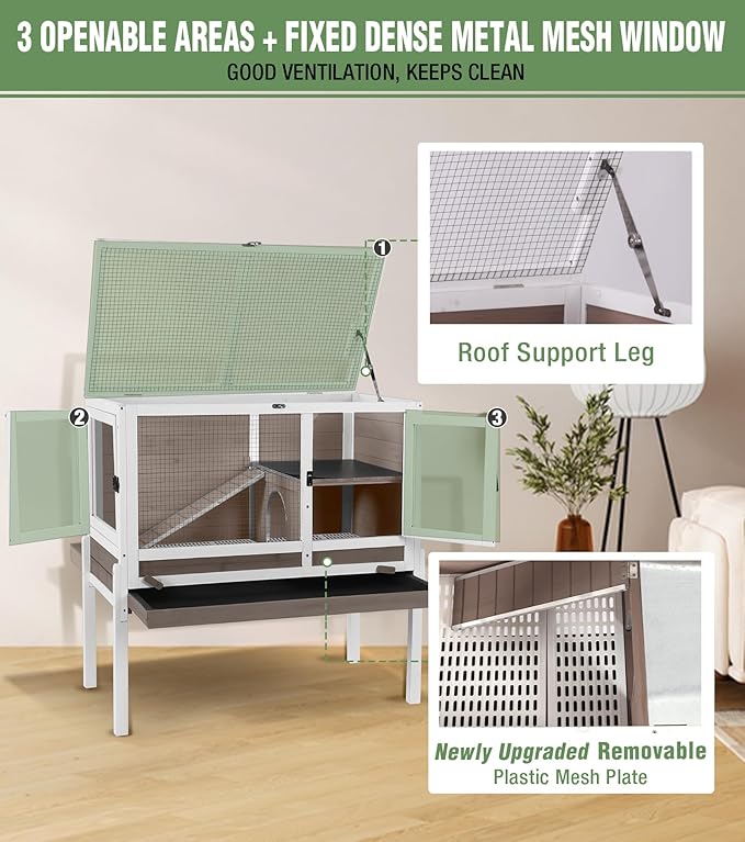 GUTINNEEN Guinea Pig Cage Rabbit Cage Indoor with Chew-Proof Edges, Clean Deep Tray, Leakproof PVC Layer, Small Animals Cage with Adjustable Legs - Brown-Mewly Pet