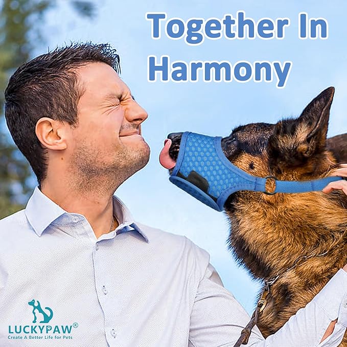 LUCKYPAW Soft Muzzle for Medium Large Sized Dogs Beagle Labrador German Shepherds, Dog Muzzle to Prevent Biting Chewing, Adjustable Breathable Mouth Guard for Grooming Walking Training(Blue, L)-Mewly Pet