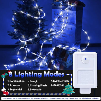 100ft LED Rope Lights Outdoor, 720 LED Connectable and Flexible Tube Lights with 8 Modes, Waterproof LED Rope Lighting for Garden Patio Bedroom Party Pool Indoor Outdoor Christmas Decor (White & Blue)