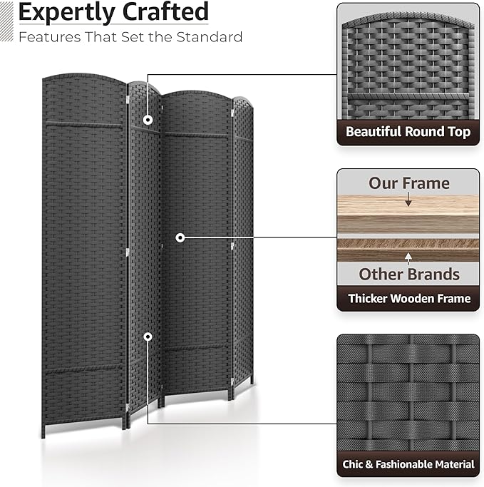 Sorbus 4 Panel Room Divider 6 ft. Tall - Privacy Screen, Extra Wide Double Hinged Panels, Mesh Hand-Woven Design, Partition Room Dividers and Folding Privacy Screens, Wall Divider for Room Separation