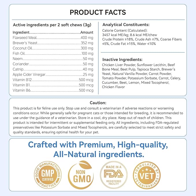 Flea and Tick Prevention for Cats, 200 Soft Chews for Fleas Treatment for Cats, Natural Cat Oral Flea Chewables Support Supplement, Flea and Tick Chews for All Breeds & Sizes-Mewly Pet