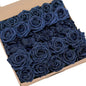 Ling's Moment Artificial Flowers Fake Roses Faux Foam Peony Combo for DIY Wedding Bouquets Centerpieces Arrangements Bridal Shower Party Home Decorations, Navy Blue, 24pcs