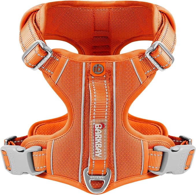 BARKBAY Dog Harness No Pull with ID Tag Pocket - Heavy Duty, Reflective, Easy Control for Large Dogs(Orange,XL)-Mewly Pet