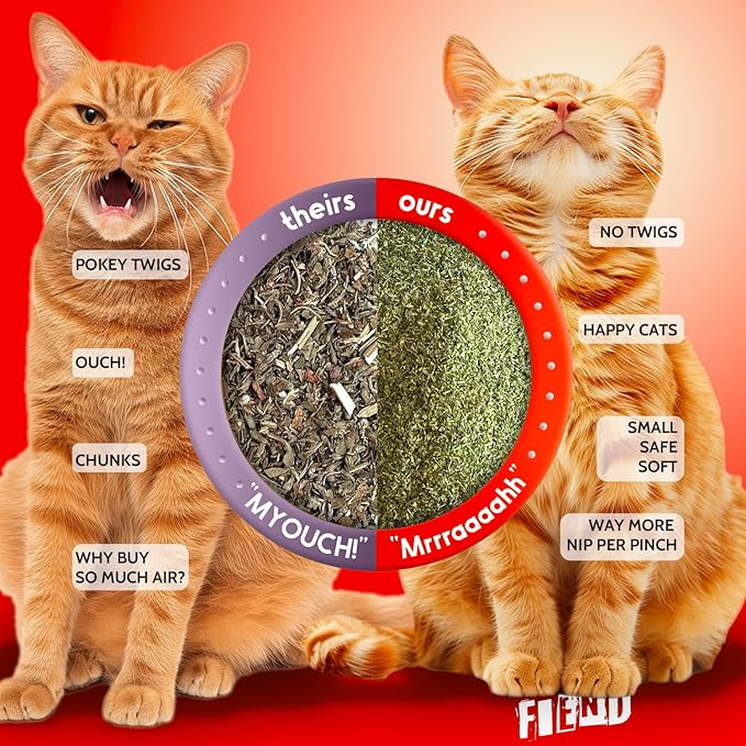 Fiend Catnip Safety-Cut 100% Pure Potent Fine Cat Nip for Cats & Kittens – Ultra Potent, North American – 1 Cup (34.5g) Canister – Go Ahead, Create a Monster!-Mewly Pet