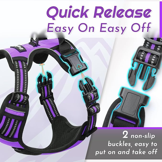 Eagloo Dog Harness Small Sized Dog, No Pull Service Vest with Reflective Strips and Control Handle, Adjustable and Comfortable for Walking, No Choke Pet Harness with 2 Metal Rings, Purple, S-Mewly Pet