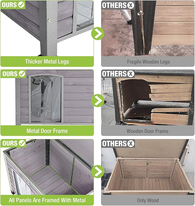 GUTINNEEN Chew Proof Dog House with Metal Iron Frame Outdoor Dog Kennel for Small Medium Large Indoor Dog Cage (43.3" L,Grey Color)-Mewly Pet