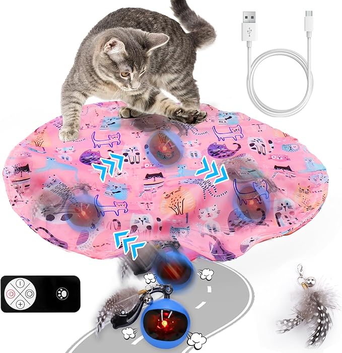 Mity Rain Interactive Cat Toy - Ball for Indoor Jumping and Rolling in Pouch, Hide and Seek Mat for Self Play, Boredom Relief and Activating Natural Hunting Instincts - Kitten Toys-Mewly Pet