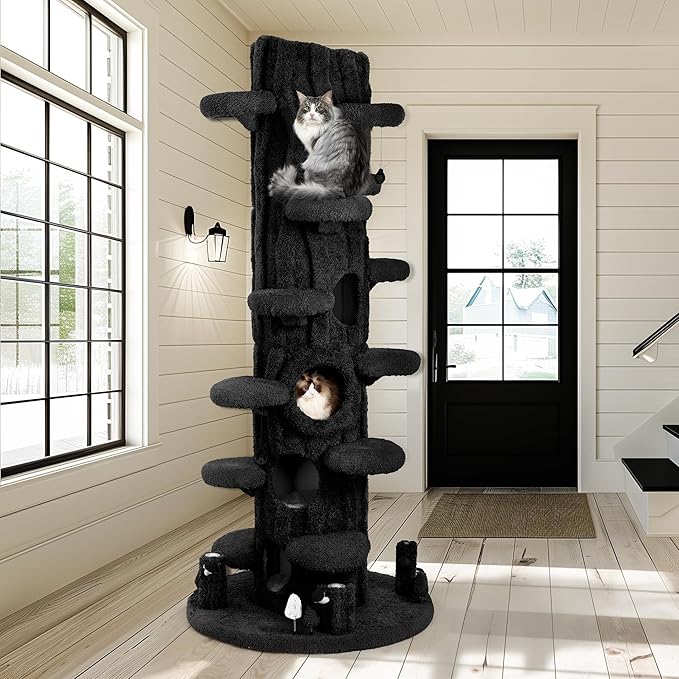 Luxury Cat Tree Tower for Indoor Cats,88.6" Tall Cat Tree,Multi-Level Furniture Activity Center with Scratching Posts Stand House Condo Funny Toys Kittens Pet Play House, Black-Mewly Pet