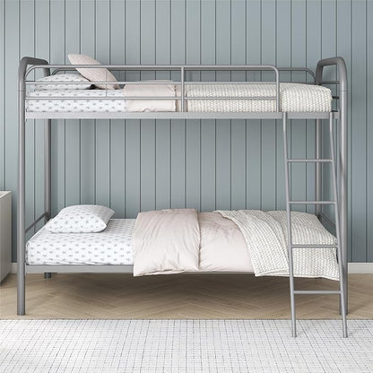DHP Twin-Over-Twin Bunk Bed with Metal Frame and Ladder, Space-Saving Design, Silver Twin/Twin