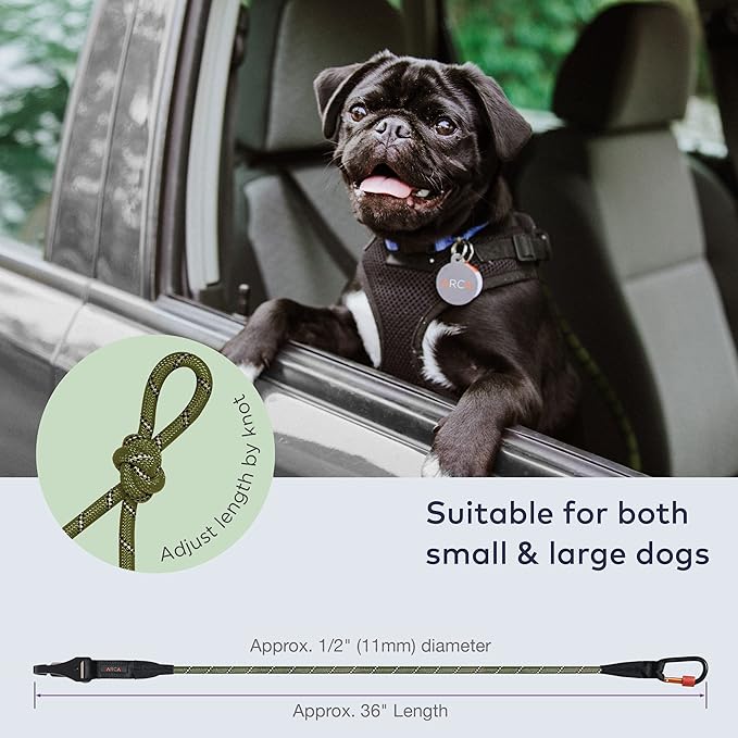 Dog Seat Belt for Car | Universal Dog Car Seatbelt | Durable Reflective Rope with Clip Hook Latch, Buckle and Carabiner- Safe and Secure Pet Safety Restraint (Army Green)-Mewly Pet