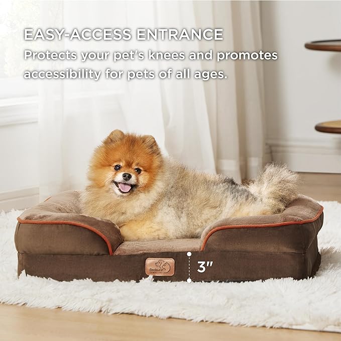 Bedsure Orthopedic Dog Beds for Small Dogs - Washable Small Dog Cat Bed Waterproof, Comfort Pet Couch Sofa with Washable Removable Cover, Pets Bed with Nonskid Bottom, Brown, 24"-Mewly Pet