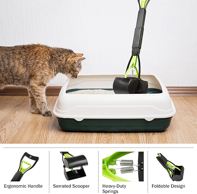 PETMAKER Pooper Scooper - Foldable Cat and Dog Poop Scoop with Ergonomic Handle - Enables One-Handed Use on Concrete, Grass, and Gravel (Green)-Mewly Pet