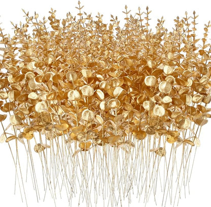 Giegxin 200pcs Artificial Eucalyptus Plant, 15in Gold, for Home Decor, Wedding Centerpiece