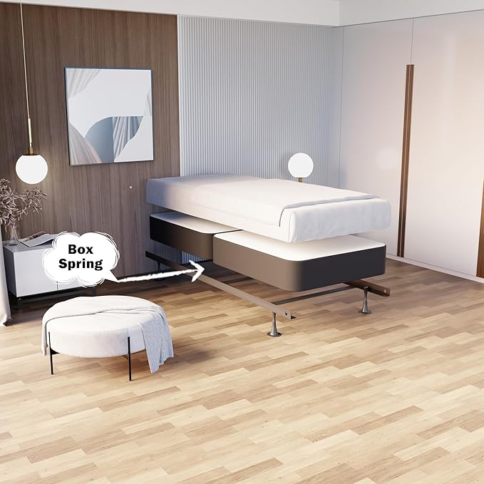 Nutan Inch Sturdy Box Spring for Mattress Support-Durable and Fully Assembled, Natural Wood Twin XL, Gray, 4" Foundation